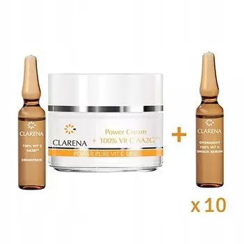 Омолаживающий и осветляющий набор Power Cream + 100% VIT C - 50 мл + 1,5 мл + Night 100% VIT C Shock Serum - 10 х 3 мл, Clarena