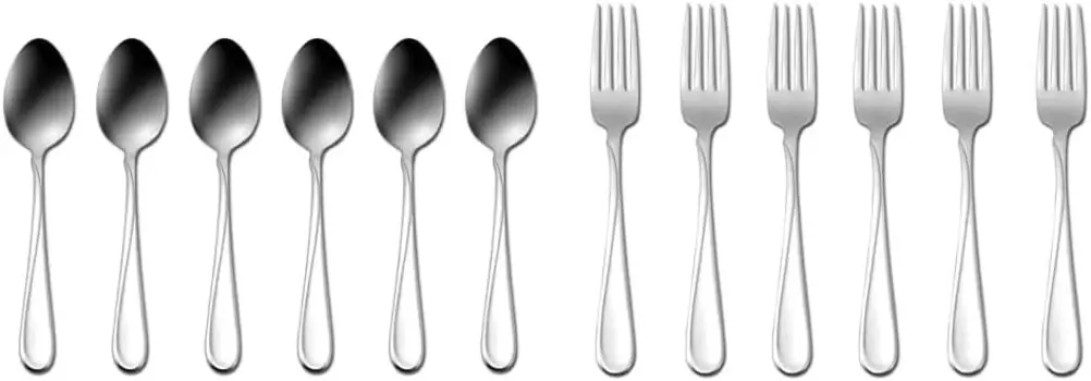 Oneida Столовые приборы Flight, чайные ложки, набор из 6 шт., и вилки для полетного ужина, набор из 6 шт., Silver