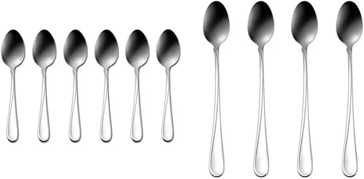 Oneida Столовые приборы Flight, чайные ложки, набор из 6 шт. и Столовые приборы Flight, ложки для чая со льдом, набор из 4 шт., Silver