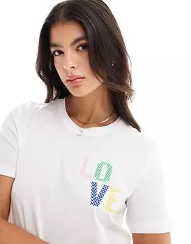 ONLY – Белая футболка квадратного кроя с надписью Love=