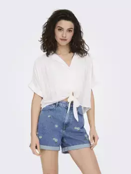 Only блузка с короткими рукавами "ONLPAULA LIFE S/S TIE SHIRT WVN NOOS", белый