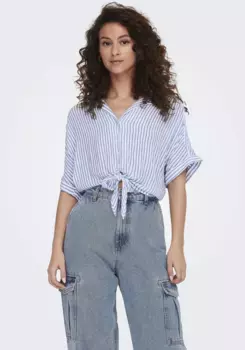 Only блузка с короткими рукавами "ONLPAULA LIFE S/S TIE SHIRT WVN NOOS", синий