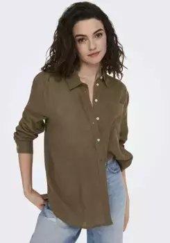 Only длинная блузка "ONLTOKYO L/S LINEN BLEND SHIRT", с льном, цвет Cub
