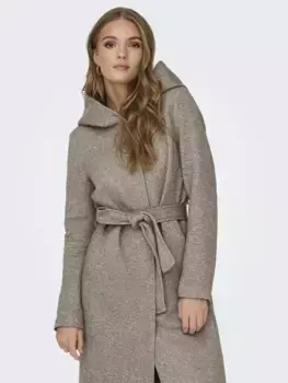 Only длинное пальто "ONLSEDONA LIGHT LONG BELT COAT OTW", с большим капюшоном, цвет Walnut Detail:Melange