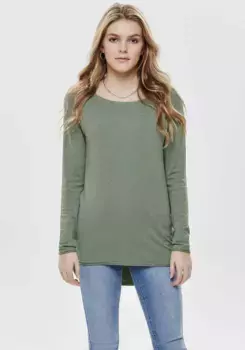 Only длинный свитер "ONLMILA LACY L/S LONG PULLOVER KNT NOOS", с широким круглым вырезом, зеленый