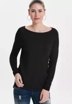 Only длинный свитер "ONLMILA LACY L/S LONG PULLOVER KNT NOOS", с широким круглым вырезом, черный