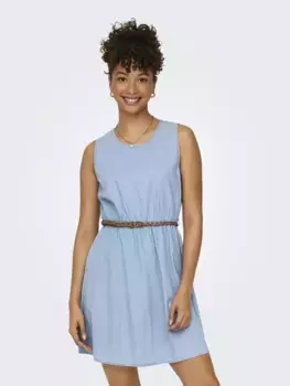 Only джинсовое платье "ONLBEA S/L BRAIDED BELT DRESS DNM FS", голубой