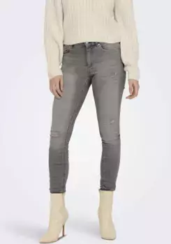 Only джинсы скинни "ONLBLUSH MID SK AK RW DST DNM REA724NOOS", с эффектом разрушения, серый