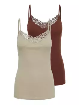 Only кружевной топ "ONLKIRA LACE SINGLET 2PACK NOOS" (2 шт. в упаковке), цвет Henna Pack:Henna/Humus