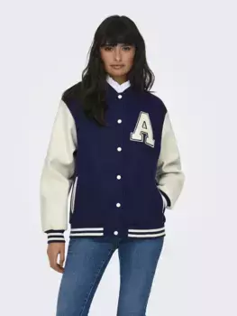Only куртка-бомбер "ONLSILJA LIFE BOMBER JACKET CC OTW", цвет Naval Academy Detail: + Sleeve Cloud Dancer