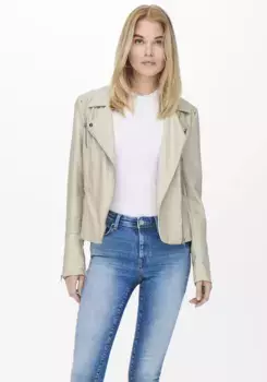 Only куртка из искусственной кожи "ONLGEMMA FAUX LEATHER BIKER OTW NOOS", в байкерском стиле, цвет Silver Lining