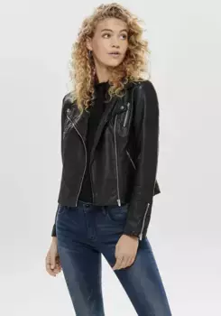 Only куртка из искусственной кожи "ONLGEMMA FAUX LEATHER BIKER OTW NOOS", в байкерском стиле, черный