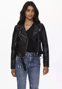 Only куртка из искусственной кожи "ONLVERA FAUX LEATHER BIKER CC OTW", с байкерскими деталями, черный