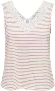 Only майка "ONLBENITA S/L V-NECK TOP JRS", цвет Coral Haze Stripes:Cloud Dancer
