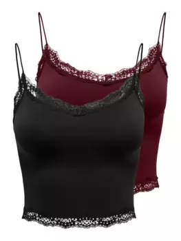 Only майка "ONLVICKY LACE SEAML 2-PACK CROPPED TOP" (упаковка, 2 шт.), черный