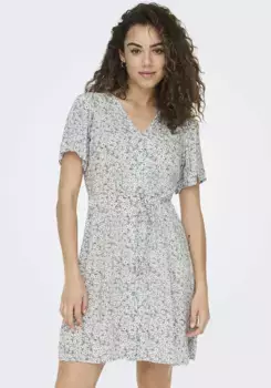 Only мини-платье "ONLEVIDA S/S SHORT DRESS WVN NOOS", цвет Gray Mist Aop:Flower