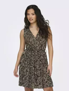 Only мини-платье "ONLSAFARI LIFE S/L DRESS JRS", цвет Bone White Aop:Rooted Tiger