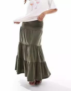 ONLY Миниатюрная многоярусная юбка макси цвета хаки ONLY Petite