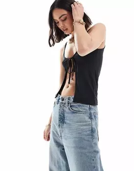 ONLY – Облегающая фигуру кофта черного цвета с завязками