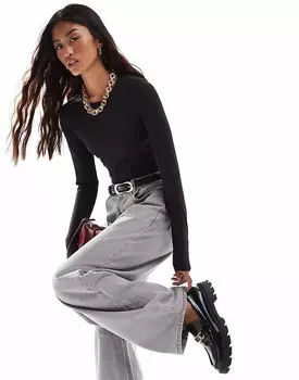 ONLY – Облегающее бесшовное боди черного цвета с длинными рукавами