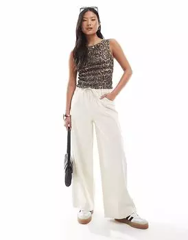 ONLY Petite джинсы широкого кроя с завязкой на талии цвета экрю