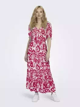 Only платье макси "ONLCHIANTI S/S LONG DRESS WVN NOOS", цвет Bright Rose Aop:Christina Print