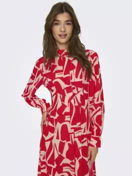 Only платье макси "ONLHELENA LIFE L/S MAXI DRESS PTM", цвет Flame Scarlet Aop:City Graphic