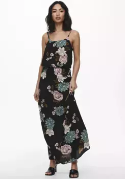 ONLY платье макси "ONLWINNER S/L MAXI DRESS NOOS PTM", на тонких бретелях, черный