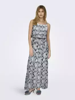 ONLY платье макси "ONLWINNER S/L MAXI DRESS NOOS PTM", на тонких бретелях, цвет Faded Denim Aop:414 Isla