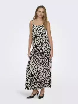 ONLY платье макси "ONLWINNER S/L MAXI DRESS NOOS PTM", на тонких бретелях, цвет Birch Aop:Black Graphic