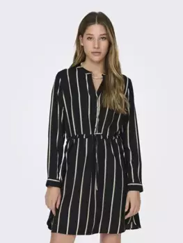 Only платье с принтом "ONLCORY L/S V-NECK TUNIC", цвет Black Stripes:White / Camel Stripes