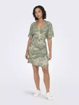 Only платье с принтом "ONLPALINA LIFE 2/4 WRAP DRESS PTM", цвет Hedge Green Aop:Lovely Palm