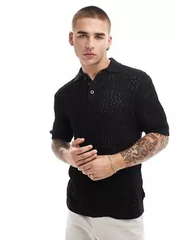 Only & Sons – Черная рубашка-поло из ажурного трикотажа
