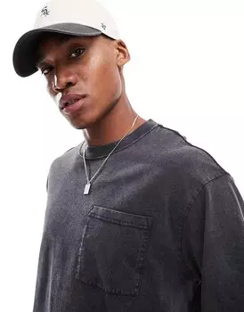 ONLY & SONS – Черная стираная футболка оверсайз с длинными рукавами