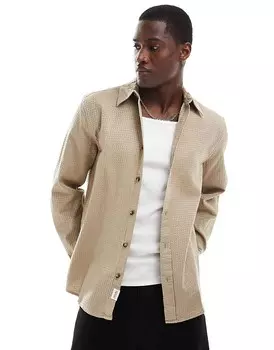 ONLY & SONS Светло-коричневая вафельная рубашка с длинными рукавами