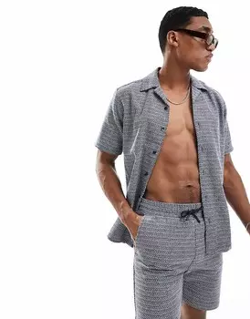 ONLY & SONS – темно-синяя рубашка с кубинским воротником в фактурную полоску, часть комплекта