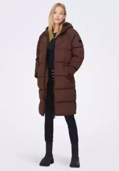 Only стеганое пальто "ONLAMANDA LONG PUFFER COAT", с капюшоном, цвет Chestnut