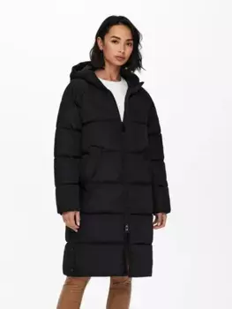 Only стеганое пальто "ONLAMANDA LONG PUFFER COAT", с капюшоном, черный