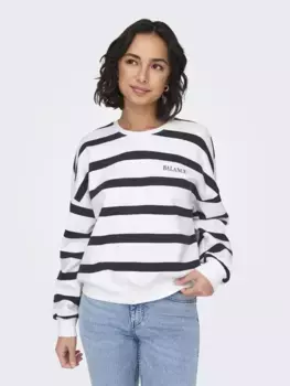 ONLY Свитер "ONLASHLEY L/S O-NECK SWT", цвет Bright White Stripes:Night Sky + Print Balance