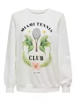ONLY Свитер "ONLJULIA L/S TENNIS O-NECK BOX UB SWT", цвет Cloud Dancer Print:Miami