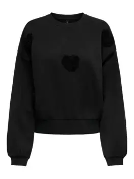 ONLY Свитер "ONLKIARA L/S HEART O-NECK BOX SWT", цвет Black Detail:Black Hearts