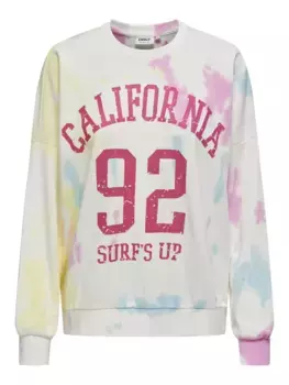 Only Свитер "ONLTELLA L/S O-NECK SWT", цвет Cloud Dancer Detail:Tie Dye + Print California