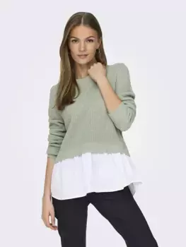 Only свитер с круглым вырезом "ONLVIVIANA LS MIX O-NECK CC KNT", цвет Aqua Gray Detail:Cloud Dancer