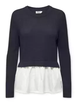 Only свитер с круглым вырезом "ONLVIVIANA LS MIX O-NECK CC KNT", цвет Night Sky Detail:Cloud Dancer
