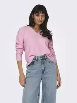 Only свитер с V-образным вырезом "ONLCAMILLA V-NECK L/S PULLOVER KNT NOOS", цвет Pink Lady