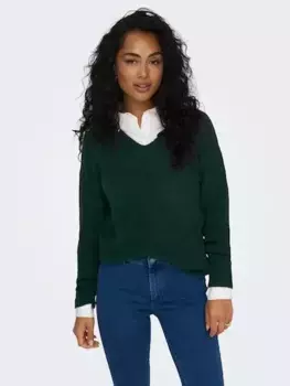 Only свитер с V-образным вырезом "ONLCAMILLA V-NECK L/S PULLOVER KNT NOOS", цвет Scarab Detail:Melange