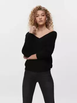 Only свитер с V-образным вырезом "ONLMELTON LIFE L/S PULLOVER EX KNT", черный