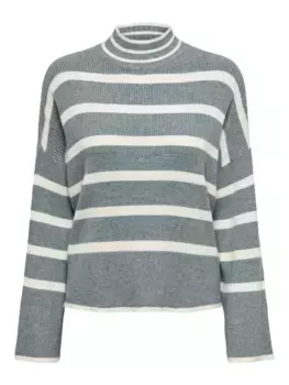 Only свитер с воротником-стойкой "ONLIBI L/S HIGNECK PULLOVER", цвет Scarab Stripes:W.Melange/Whitecap Gray Mel