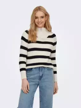 Only свитер с воротником-стойкой "ONLLEISE FREYA LS ZIP HIGH NECK KNT NOOS", с полосатым рисунком, черный