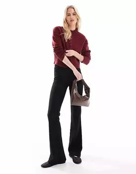 ONLY Tall брюки-клеш с высокой талией в рубчик черного цвета